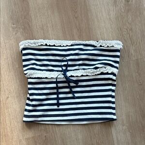 Edikted Navy and White Striped Tube Top